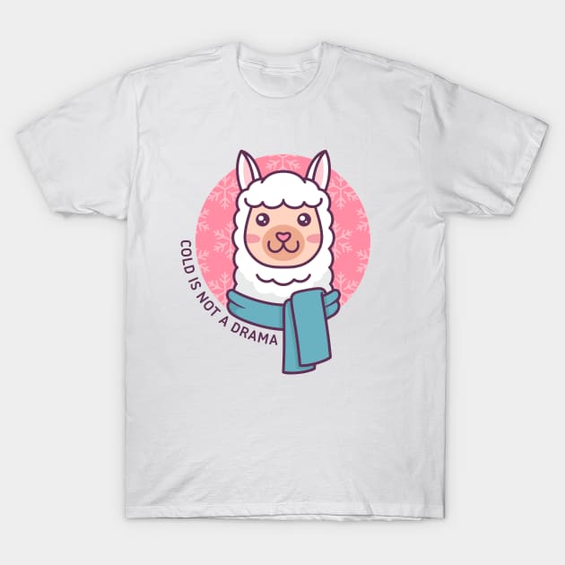 Cute Kawaii Winter Llama Design T-Shirt by Alundrart